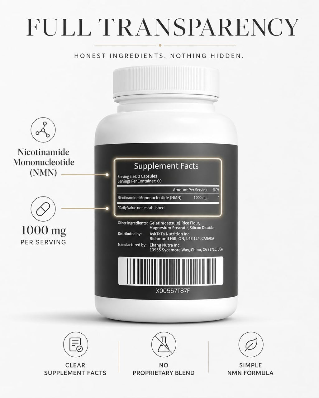 AskTaTa NMN 60000mg — Nicotinamide Mononucleotide NAD+ Support
