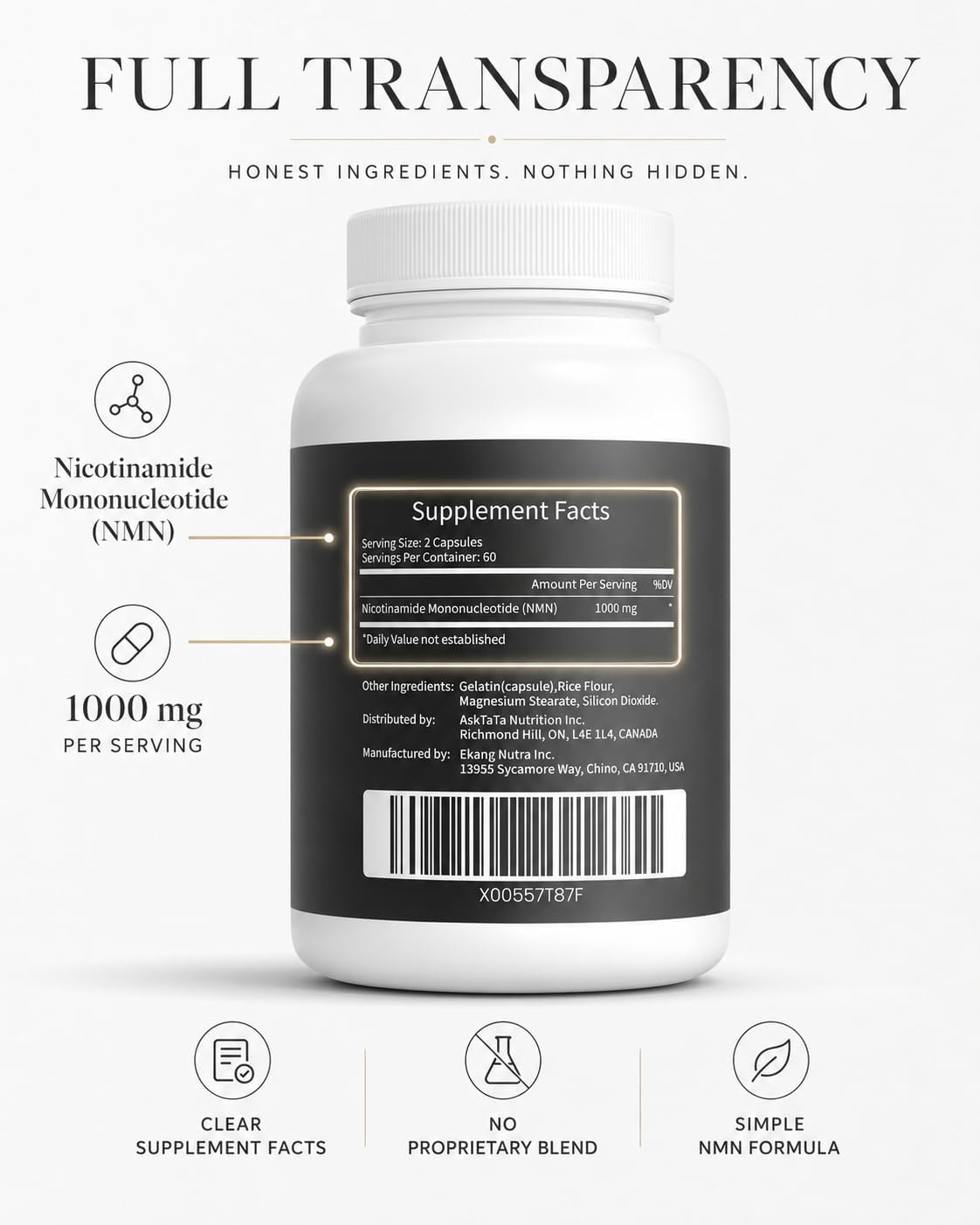AskTaTa NMN 60000mg — Nicotinamide Mononucleotide NAD+ Support