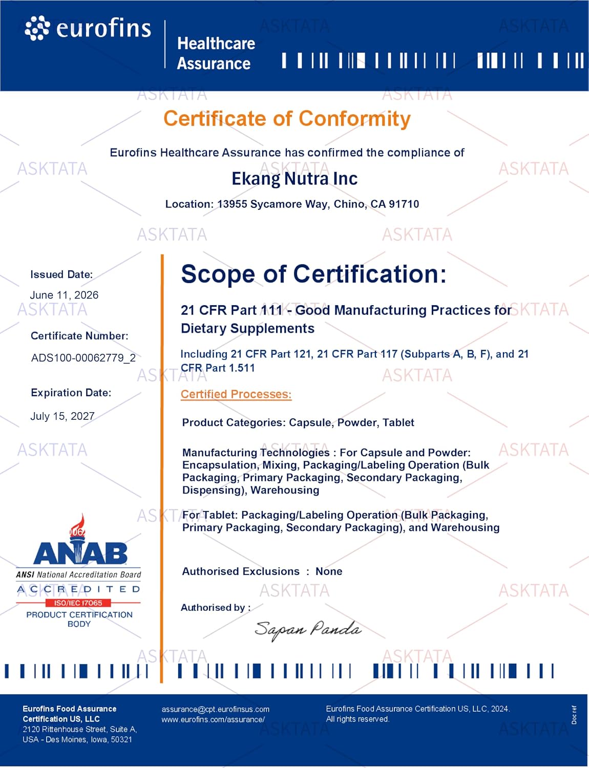 AskTaTa NMN 60000mg — Nicotinamide Mononucleotide NAD+ Support